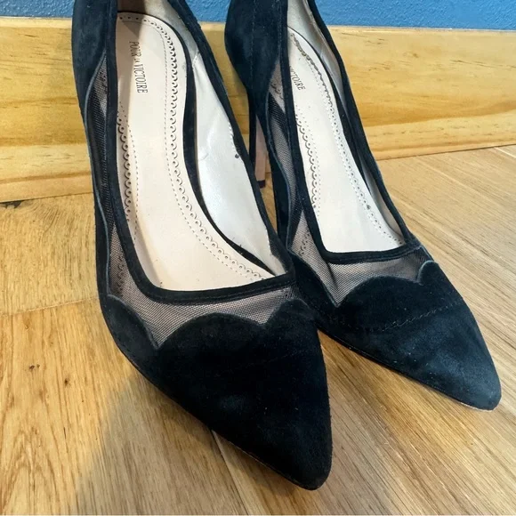 Pour La Victoire Black Suede 4” Heels with Scalloped Mesh Detailing size 9 - Picture 8 of 9